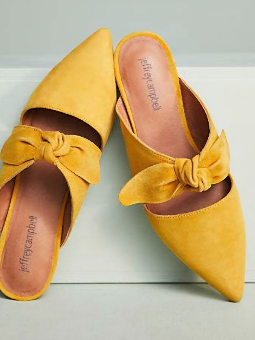JEFFREY CAMPBELL | Charlin | Mustard Yellow Suede Knot Pointed-Toe Mules - Picture 2 of 9